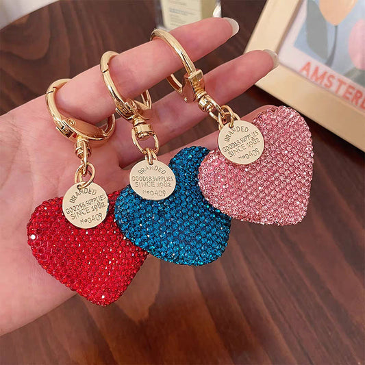 Korean Version Creative Rhinestone Heart Full Diamond Peach Heart Keychain Car Key Ring Pendant Bag Girl Pendant Gift