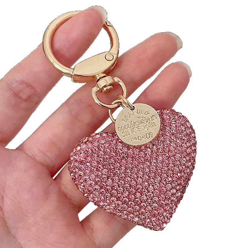 Korean Version Creative Rhinestone Heart Full Diamond Peach Heart Keychain Car Key Ring Pendant Bag Girl Pendant Gift