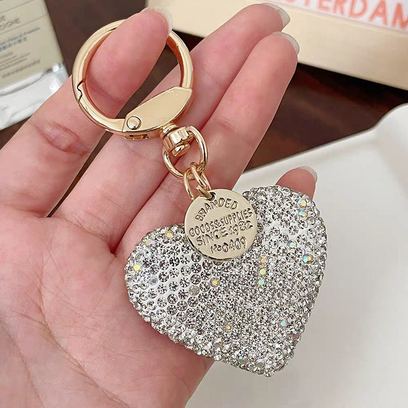 Korean Version Creative Rhinestone Heart Full Diamond Peach Heart Keychain Car Key Ring Pendant Bag Girl Pendant Gift