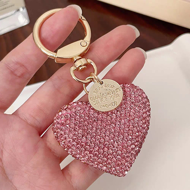 Korean Version Creative Rhinestone Heart Full Diamond Peach Heart Keychain Car Key Ring Pendant Bag Girl Pendant Gift