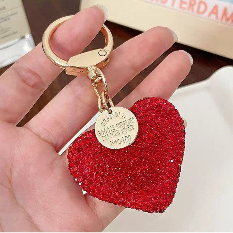 Korean Version Creative Rhinestone Heart Full Diamond Peach Heart Keychain Car Key Ring Pendant Bag Girl Pendant Gift