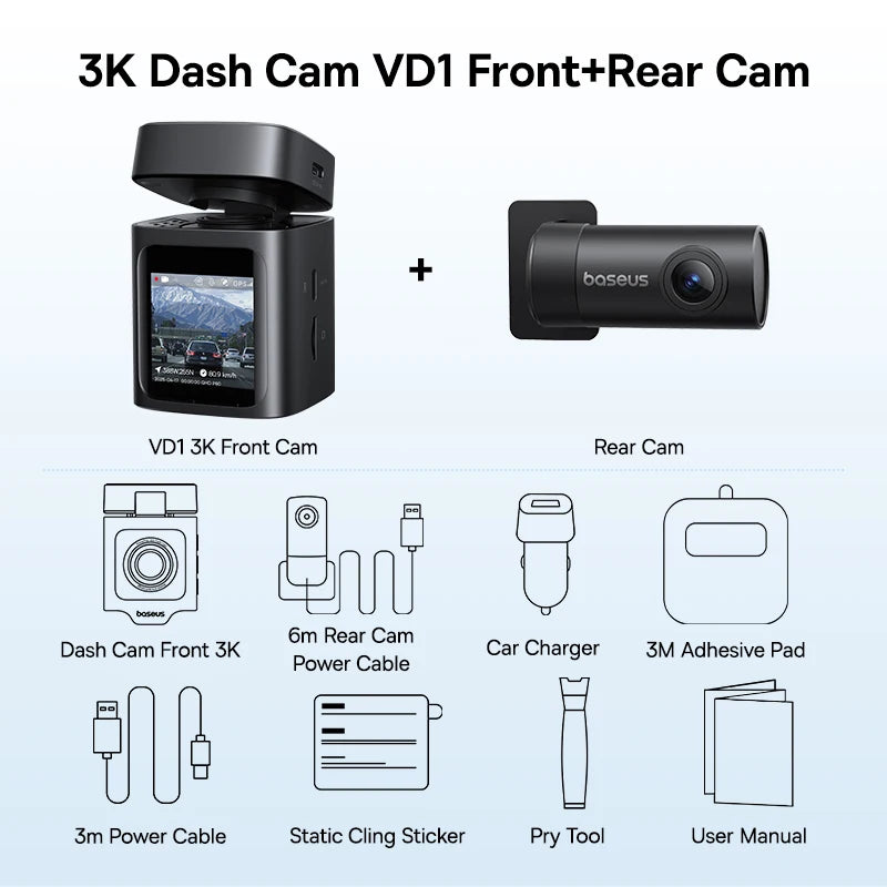 Baseus VD1 – 3K Front & Rear Dash Cam with GPS
