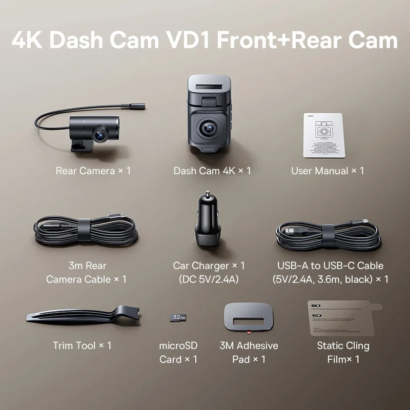 Baseus VD1 Pro – 4K Dual Dash Cam with GPS & Wi-Fi