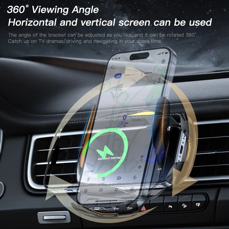 XDrive ChargeGrip Pro™ 15W Wireless Car Phone Holder – Auto-Clamping, 360° Rotation, Fast Qi Charging