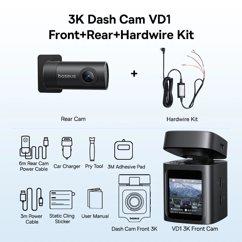 Baseus VD1 – 3K Front & Rear Dash Cam with GPS