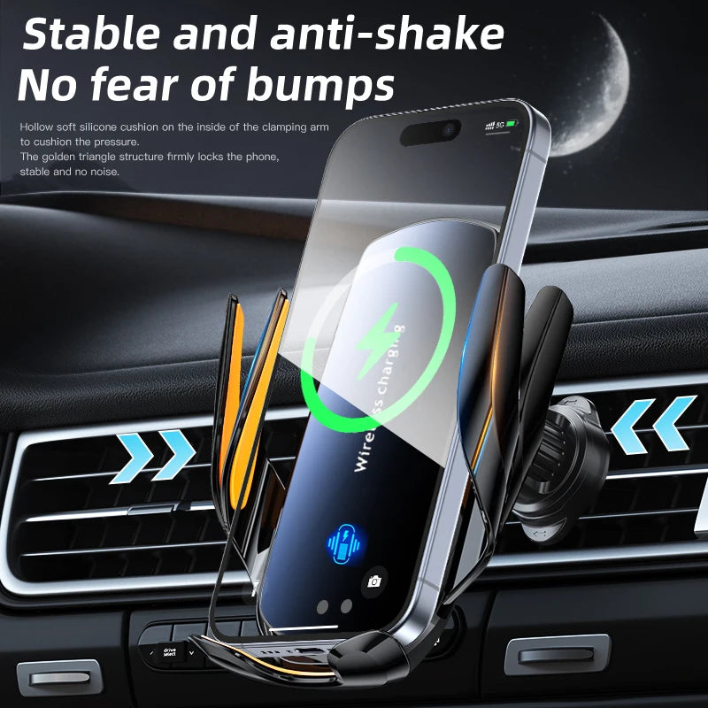 XDrive ChargeGrip Pro™ 15W Wireless Car Phone Holder – Auto-Clamping, 360° Rotation, Fast Qi Charging