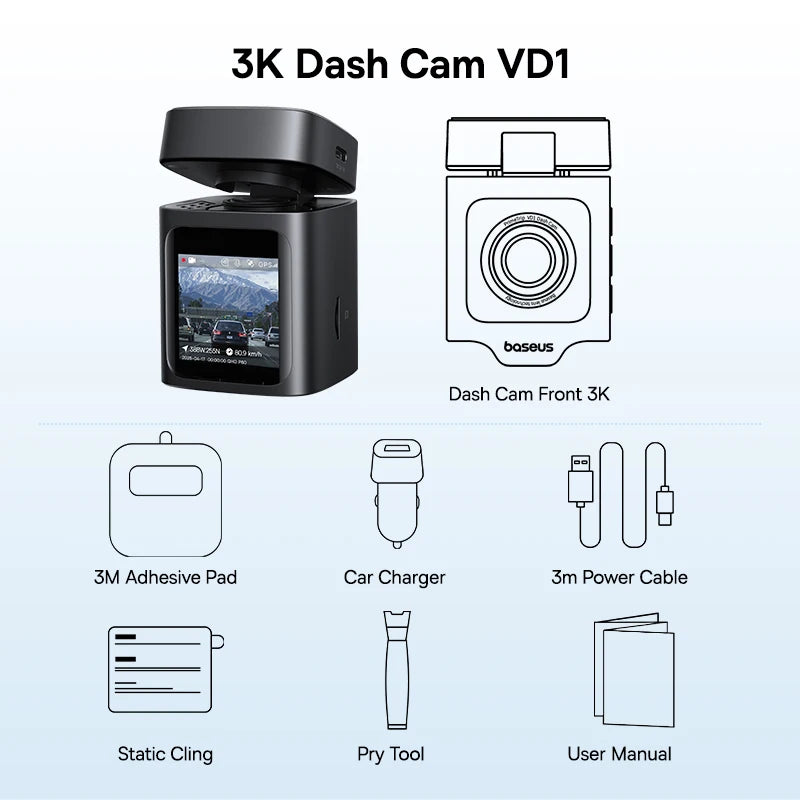 Baseus VD1 – 3K Front & Rear Dash Cam with GPS