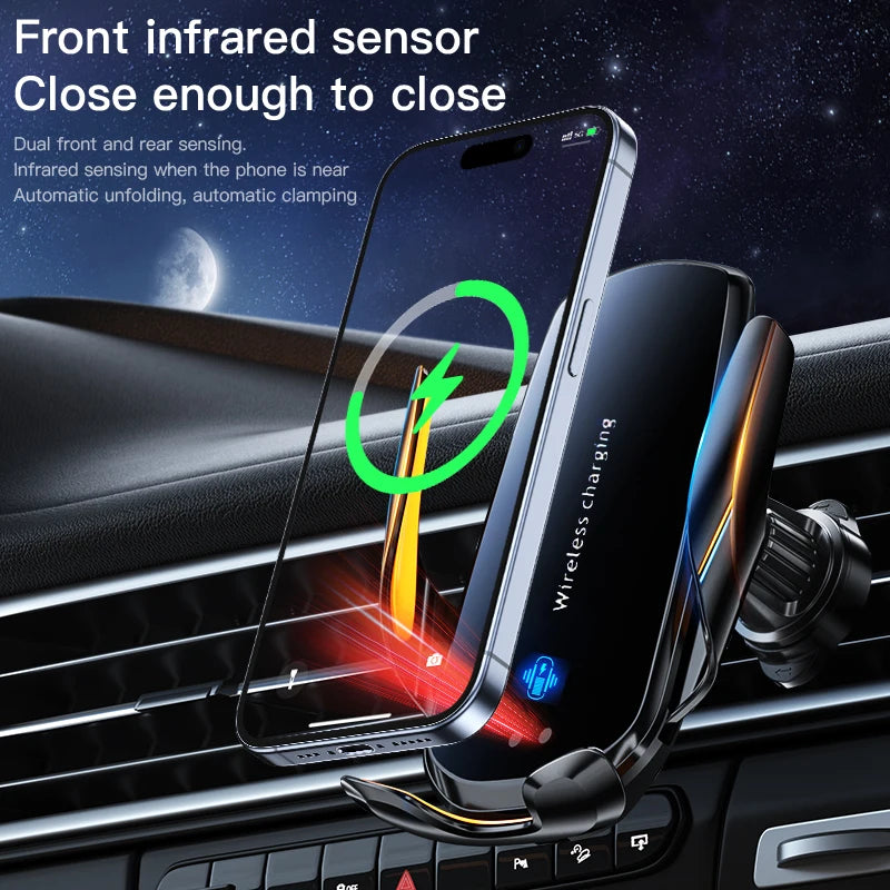 XDrive ChargeGrip Pro™ 15W Wireless Car Phone Holder – Auto-Clamping, 360° Rotation, Fast Qi Charging